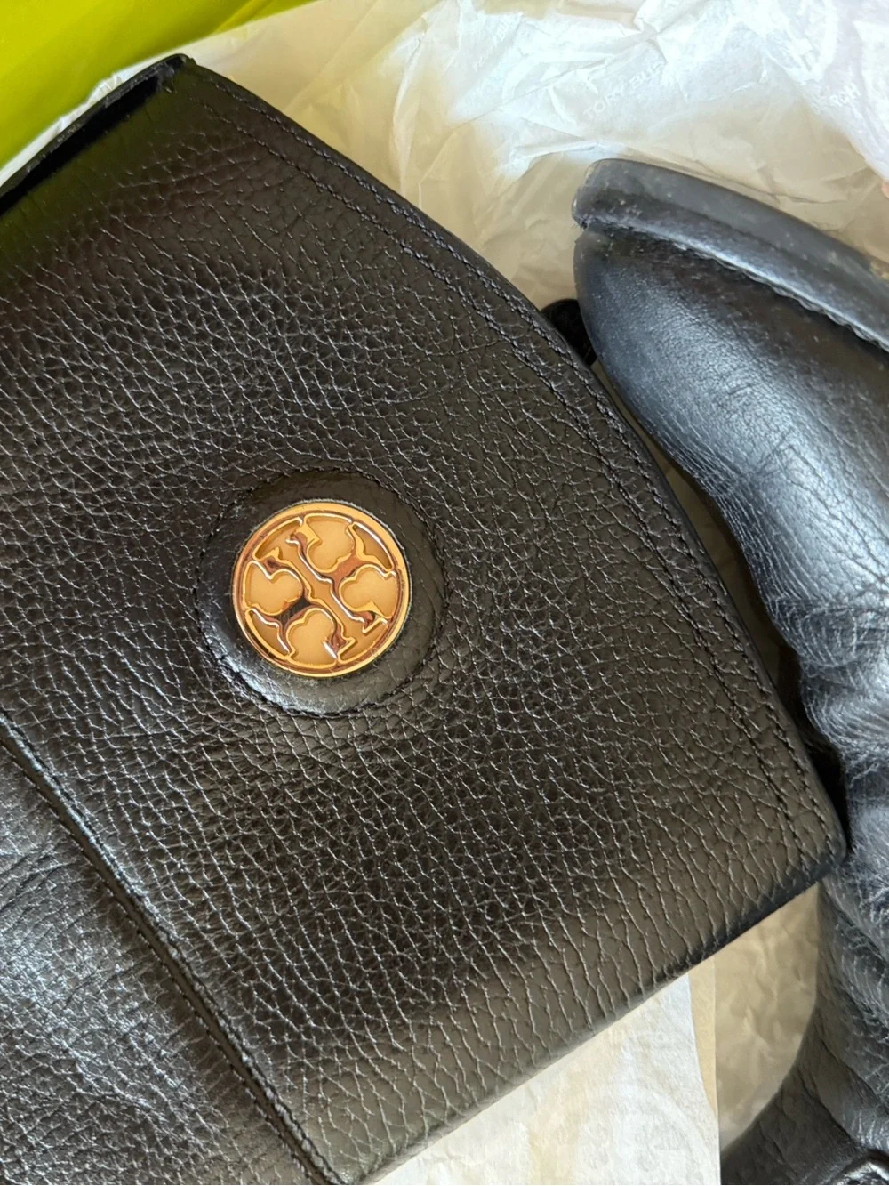 Tory Burch Black Pebbled Leather Knee-High Boots with Gold Logo 🏇🏇🏇